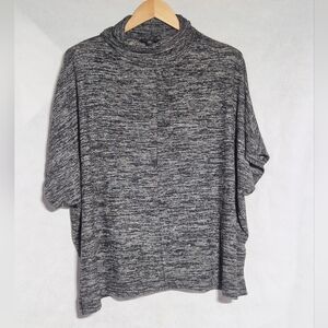 Banana Republic Oversize Sz L Heathered Gray Short Sleeve Mock Neck Top